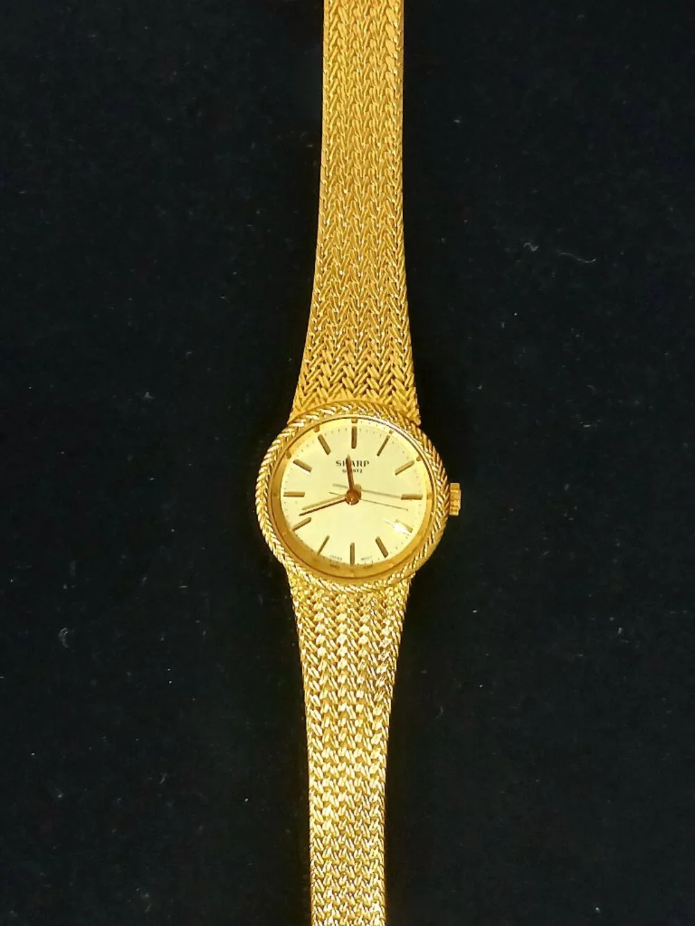 Vintage Sharp Quartz Ladies Gold Tone Mesh Bracelet Watch w/ Box Instructions